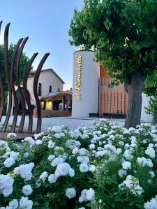 a garden of white flowers in front of a building at Borgo Ronchetto in Salgareda