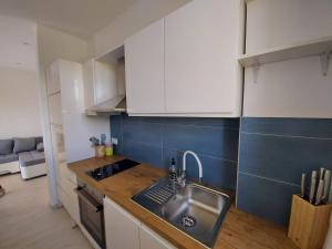 a kitchen with a sink and a counter top at Apartments Tanja in Zavalatica