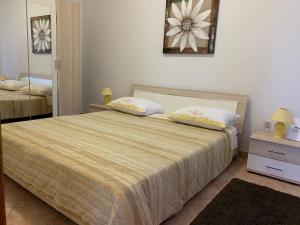 a bedroom with a large bed and a mirror at Apartments & Room Piutti in Bale