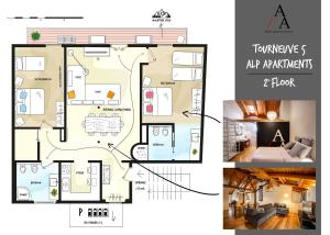a floor plan and a diagram of a apartment at Alp Apartments SKI & BIKE - Tourneuve5 in Aosta