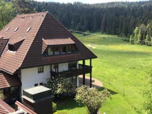 an aerial view of a house with a roof at Ferienwohnung Schwarzwald in Hinterzarten