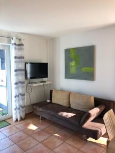a living room with a couch and a flat screen tv at Apartment Carmen in Rust
