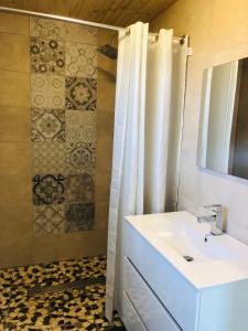 a bathroom with a sink and a shower at Lodge spa in Petit-Réderching