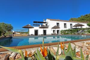 
a large white house with a pool in front of it at Quinta Tapada Do Gramacho in Silves
