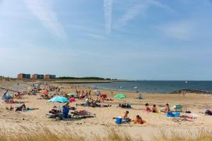 een grote groep mensen op een strand bij B&B Het Onderduukertje in Wemeldinge