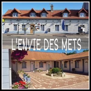 two pictures of a building with the wordsiane des nets at L'envie des mets in Rang-du-Fliers