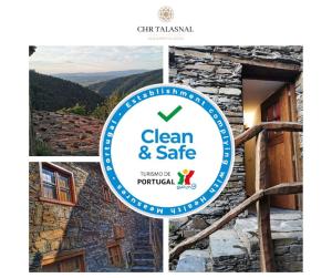 a collage of four pictures of a stone building at CHR Talasnal in Lousã +2 photos