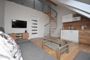 Televízia a/alebo spoločenská miestnosť v ubytovaní Apartamenty Pod Skalitem