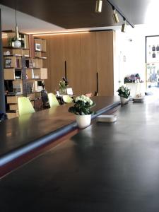 a long table in an office with potted plants on it at MaisonMe Boutique Hotel in Bardolino