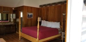 a bedroom with a bed and a sink in it at Alpine Moose Lodge in Lake City
