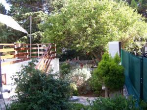 ogród z ogrodzeniem oraz krzakami i drzewami w obiekcie Apartments Šestan w Novalji