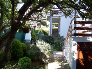 ogród z drzewem i białym domem w obiekcie Apartments Šestan w Novalji