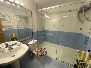 a bathroom with a shower and a toilet and a sink at La Isla in Puerto de Mazarrón