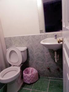 a bathroom with a toilet and a sink at Nápoles Emperador II in Ambato