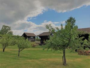 a couple of trees in front of a house at Villa Klockarbo - Stugor - Cabins in Tällberg