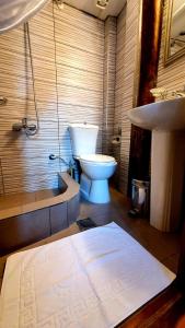 a bathroom with a toilet and a tub and a sink at Varosi Guesthouse in Edessa
