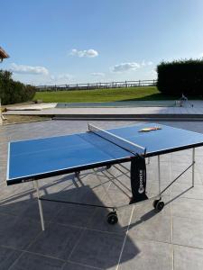 a ping pong table sitting on top of a patio at Soie Villalunoterie Futuroscope Piscine Spa 6pers in Oyré
