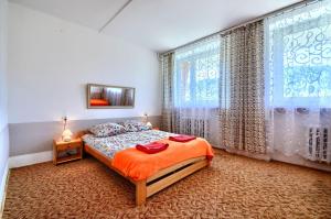 a bedroom with a bed and a large window at Ośrodek Wczasowy Kłos in Wisła