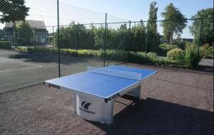 a blue ping pong table sitting on a tennis court at Hyacint Studio in De Haan