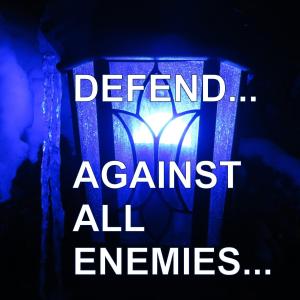 a blue lantern with the words defend against all enemies at Mein Haus Bed & Breakfast in Avon