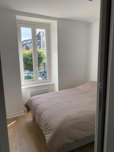 1 dormitorio con cama y ventana en Appartement au cœur d’Auray au 1er étage, en Auray