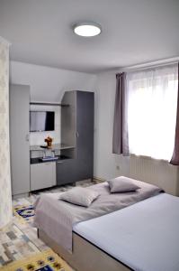 a bedroom with a large bed and a window at Pensiunea Casa Ady in Bran