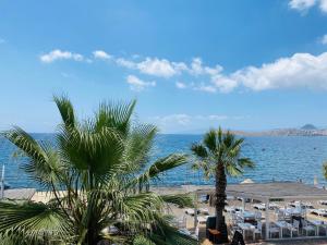 a view of a beach with palm trees and the ocean at Zest Exclusive Hotel & Spa in Ortakent