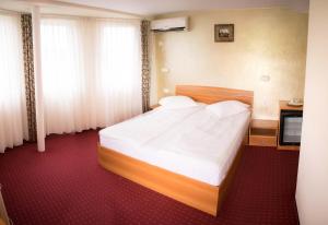 a bedroom with a large bed and a television at pensiunea vanesa in Baile Felix