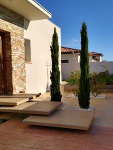 un patio avec deux arbres devant un bâtiment dans l'établissement RUE DU BAC, à Villeneuve-de-la-Raho