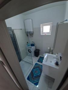 W łazience znajduje się toaleta, umywalka i lustro. w obiekcie Ferienhaus Karlo w mieście Pridraga +37 zdjęć