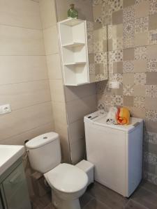 baño pequeño con aseo y lavadora en Pitaya en Algarrobo-Costa