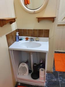 a bathroom with a sink and a mirror at Golden Mt Rest on James in Mount Morgan