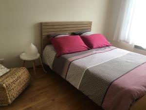 ラ・ロシェルにあるDétente au coeur de La Rochelleのベッドルーム1室(ピンクの枕が付いた大型ベッド1台付)