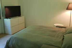 1 dormitorio con 1 cama y TV de pantalla plana en The House of the River (Studio), en Villa d'Adda