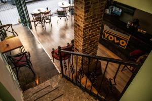 an overhead view of a restaurant with tables and chairs at YOLO Hostel in Istanbul