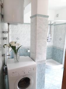een wasmachine in een badkamer met een douche bij SILVY HOUSE in Amalfi