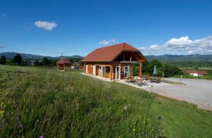 a small building on a hill with a grass field at Camp The sunrise hill in Pivka