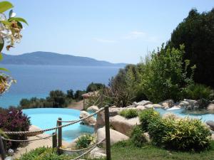 オルムトにあるVillas Valinco San Martinu Corse du Sud - vue et proche mer - piscines-7 chambresの水辺の景色を望むスイミングプール