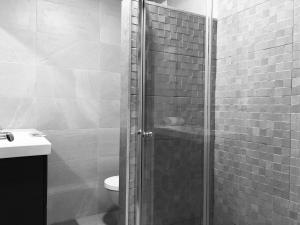a bathroom with a shower with a toilet and a sink at Venezuela28 by Vigovacaciones in Vigo +8 photos