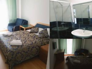 due immagini di una camera d'albergo con un letto e un lavandino di Hotel Imzit Dobrinja a Sarajevo