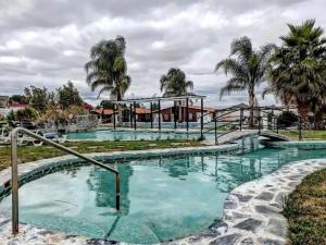a swimming pool at a resort with palm trees at Lusitaurus in Montoito