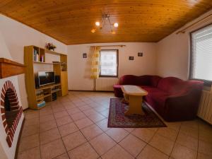 - un salon avec un canapé et une table dans l'établissement Holiday house Tinca, à Most na Soči