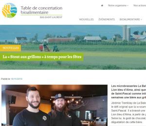 a page of a farm website with a man at La Baleine Endiablée Microbrasserie in Rivière-Ouelle