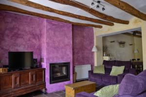 ein Wohnzimmer mit einem Sofa und einem TV in der Unterkunft Els Cups casa rural in Sant Vicenç de Calders