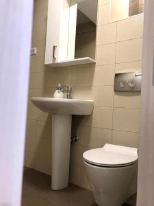 New renovated Old Town Martiva Apartment في كوتور: حمام مع حوض ومرحاض