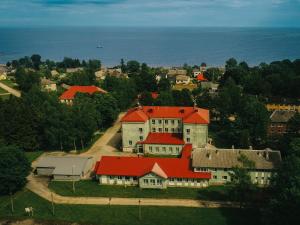 an aerial view of a house with red roofs at Kallaste Hostel in Kallaste