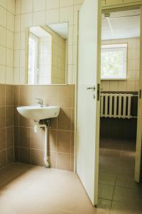 a bathroom with a sink and a mirror at Kallaste Hostel in Kallaste