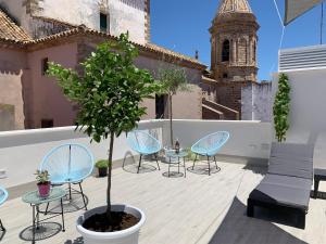 a patio with chairs and a tree on a building at San Lorenzo Apartamentos y Suites in Cádiz