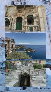 a collage of four pictures of a building and the ocean at B&B Don Pedro Riposto in Riposto