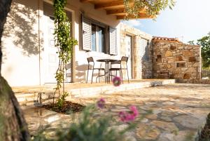 a patio of a house with a table and chairs at Janakis Garden Livadi Beach in (( Spile ))
